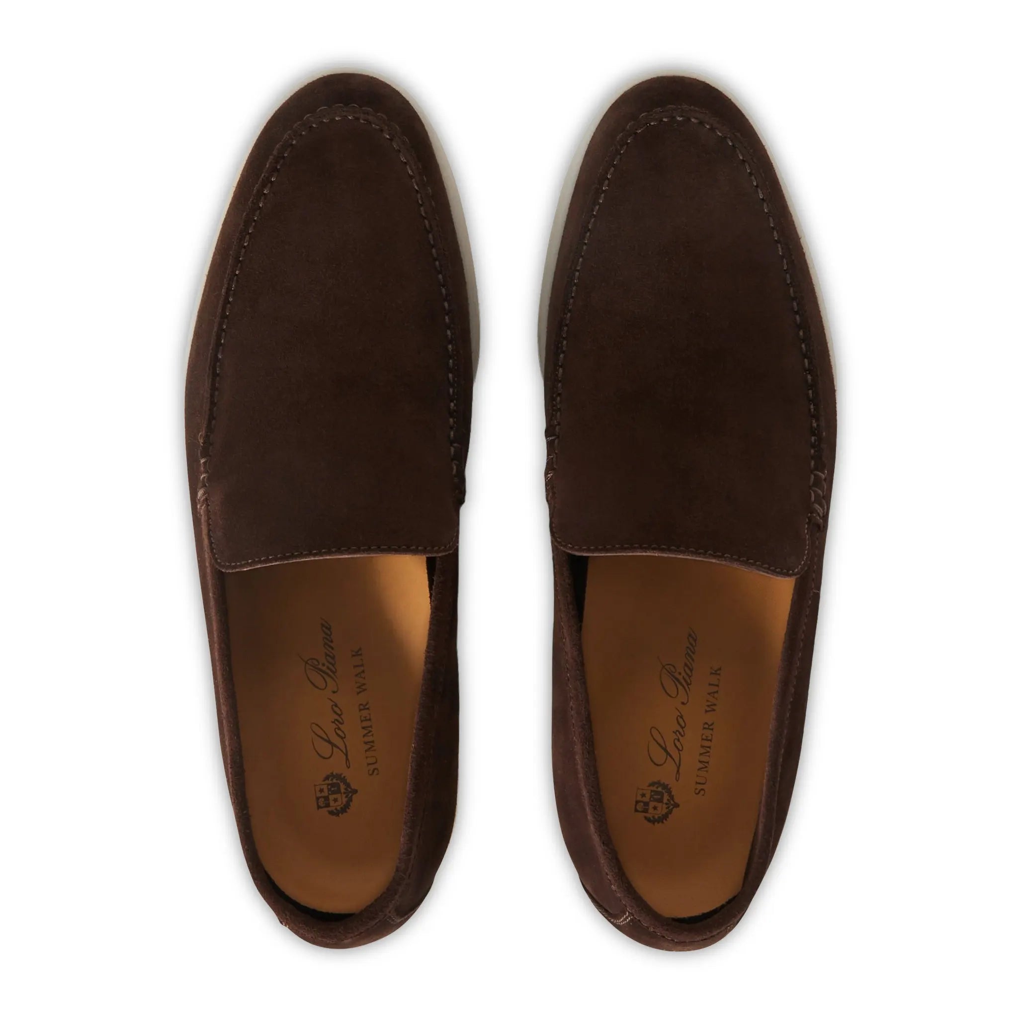 Upper View of Loro Piana Summer Walk Suede Chocolate Loafers FAE8124